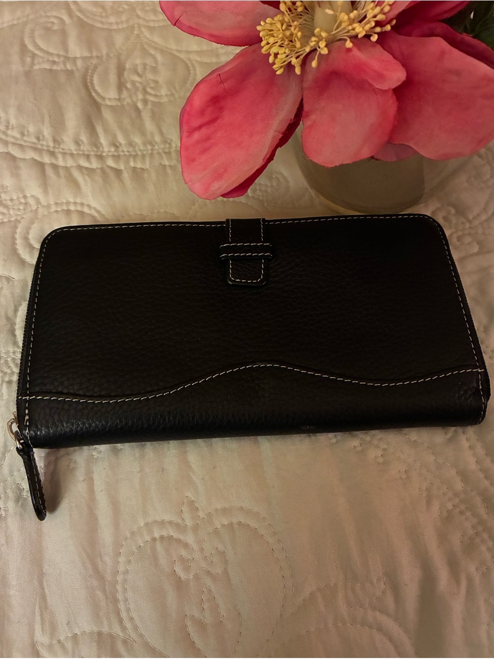 Tignanello Black Women's Zip-Around Wallet with Contrast Stitching